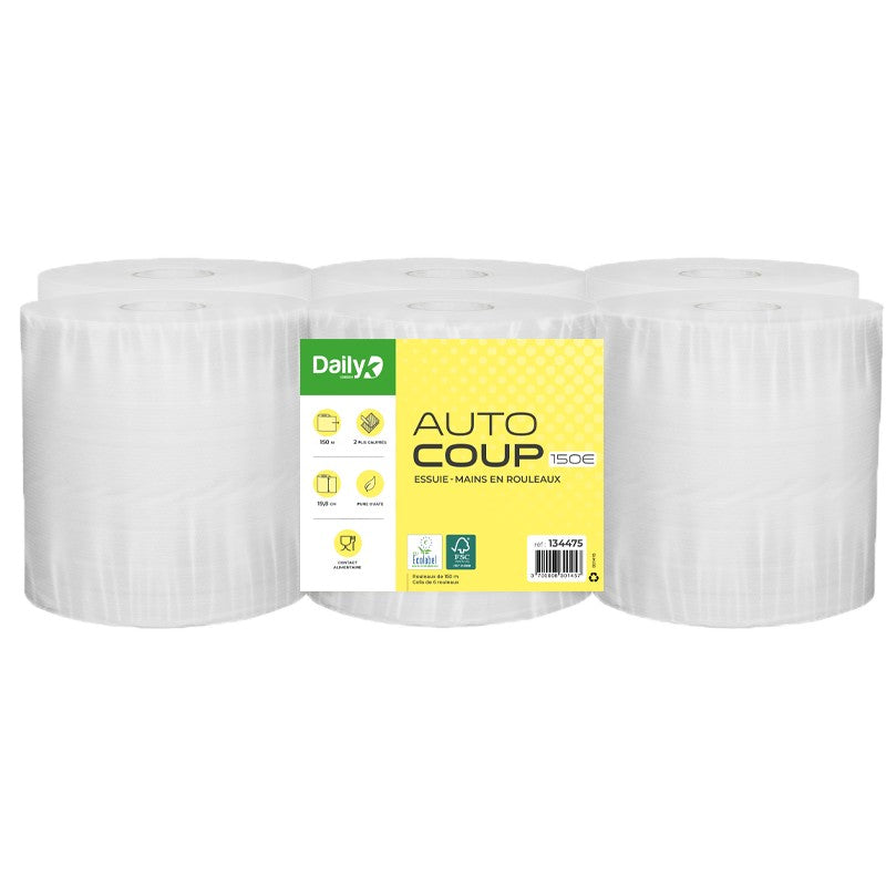 Essuie-mains blanc 150m Ecolabel AUTOCOUP 150E Dailyk Green - 6 rlx