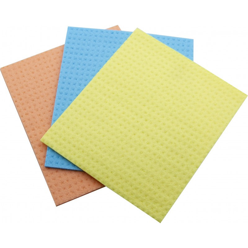 Carré vaisselle cellulose 18x20cm bleu jaune rose lot de 3