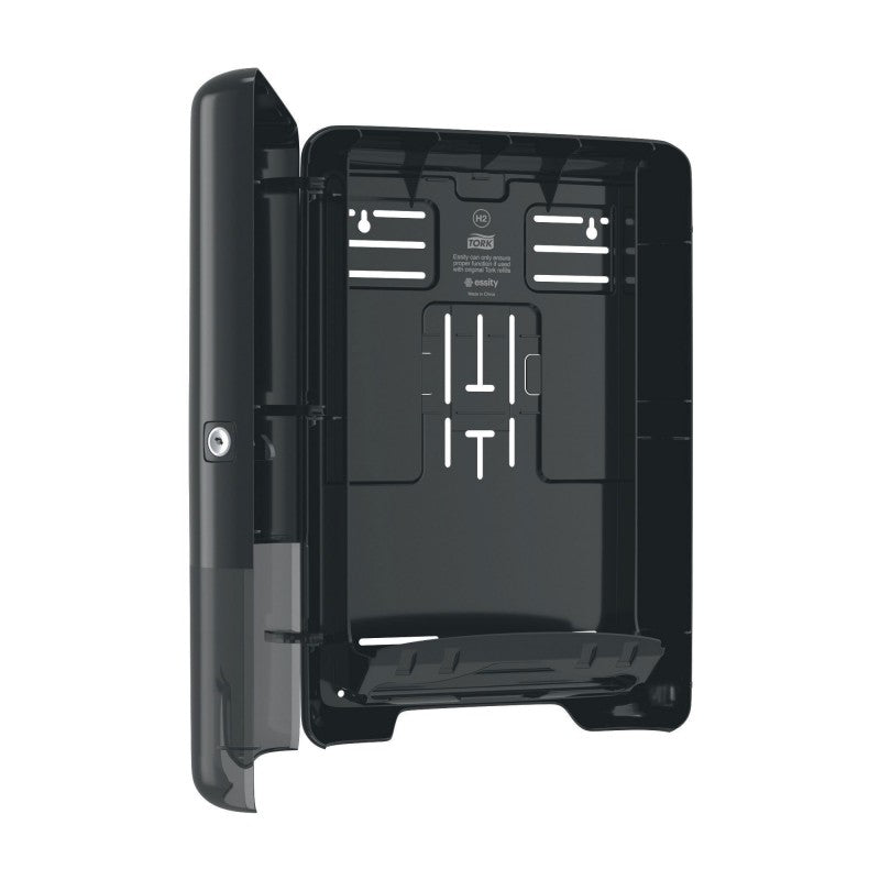 Distributeur Tork H2 552008 noir installe en sanitaire professionnel