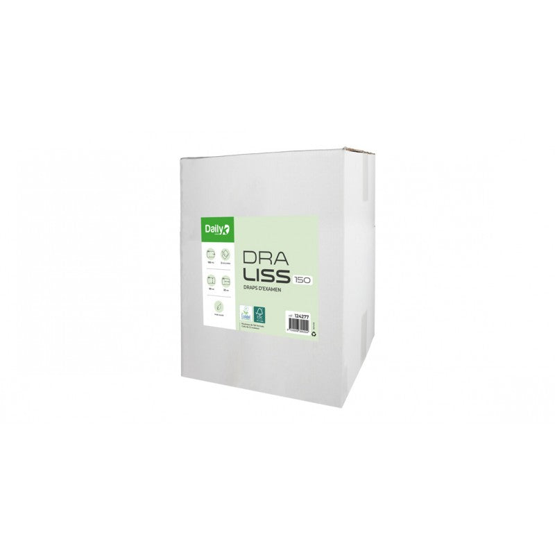 Drap d'examen blanc PO 2 plis lisses 150 fts 50x35cm - Ct. de 12 rlx