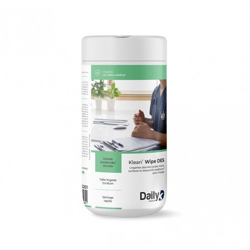 Lingettes désinfectantes KLEAN'WIPE DES DAILYK boite 100 ref 555201
