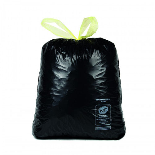 Sac poubelle 50L noir PEBD liens coulissants NF 28µ