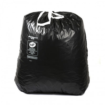 Sac poubelle 100L noir BD NF liens coulissants 34mu Hemera