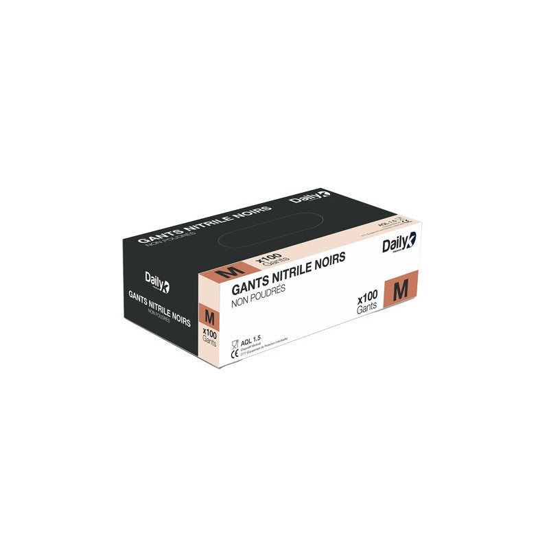 Gant nitrile noir non poudré - Boite de 100