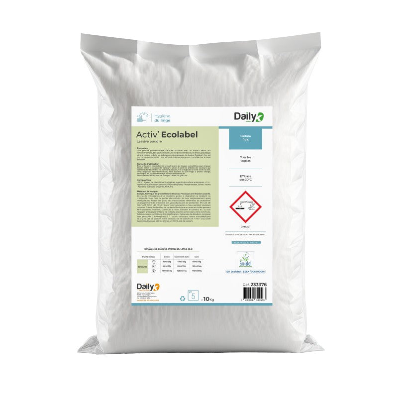 Lessive poudre tous textiles 10kg ACTIV'ECOLABEL DAILYK - sac 10kg