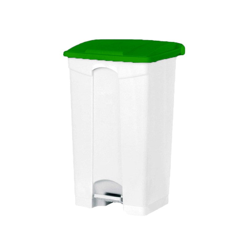 Poubelle PP blanche à pédale 50L couvercle couleurs