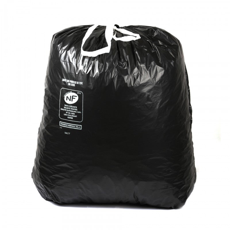 Sac poubelle PEBD noir 835x900mm liens coulissants NF
