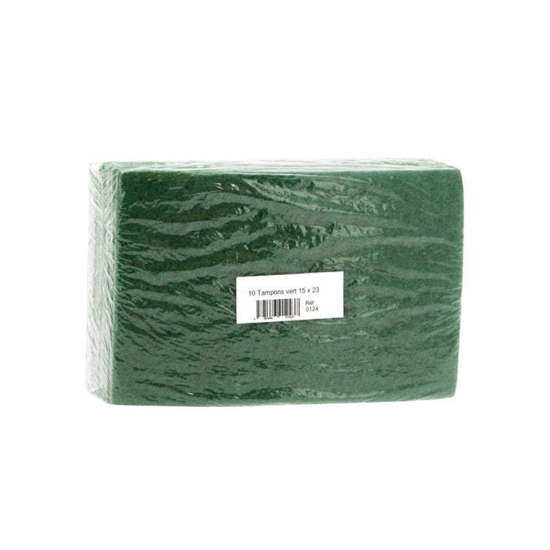 Paquet de 10 tampons abrasifs verts 15x23cm