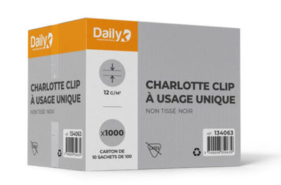 Charlotte à clip usage unique non tissée noire 10X100 - Ct 1000