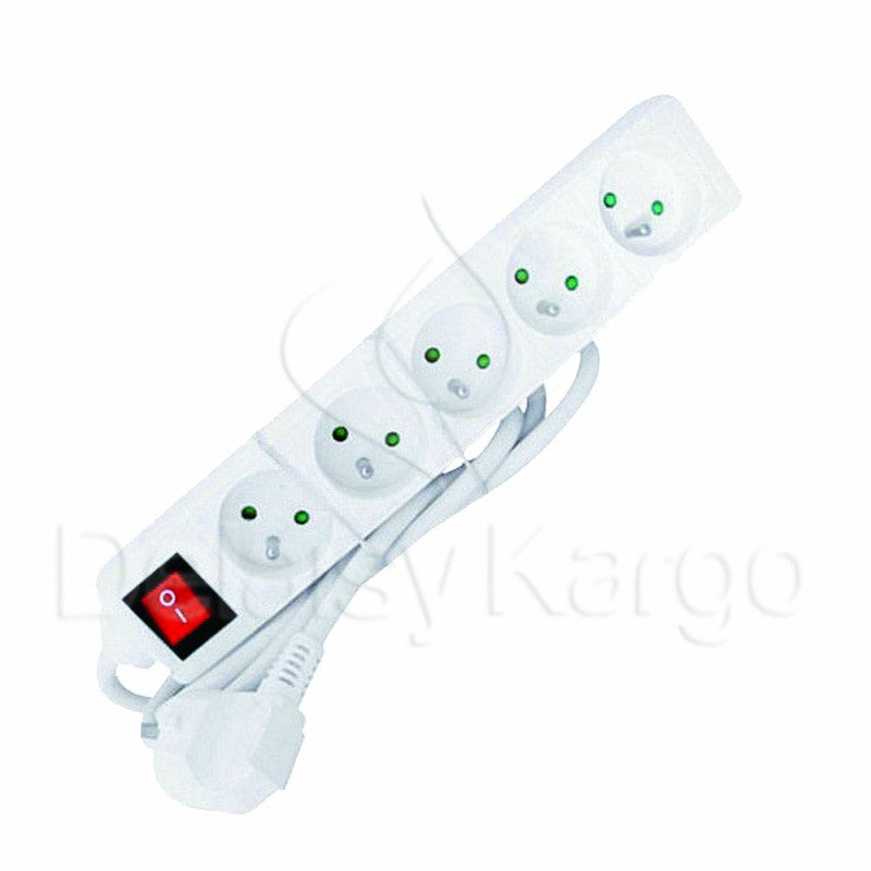 Vue de detail bloc 5 prises 16A interrupteur lumineux blanc Hemera 130239