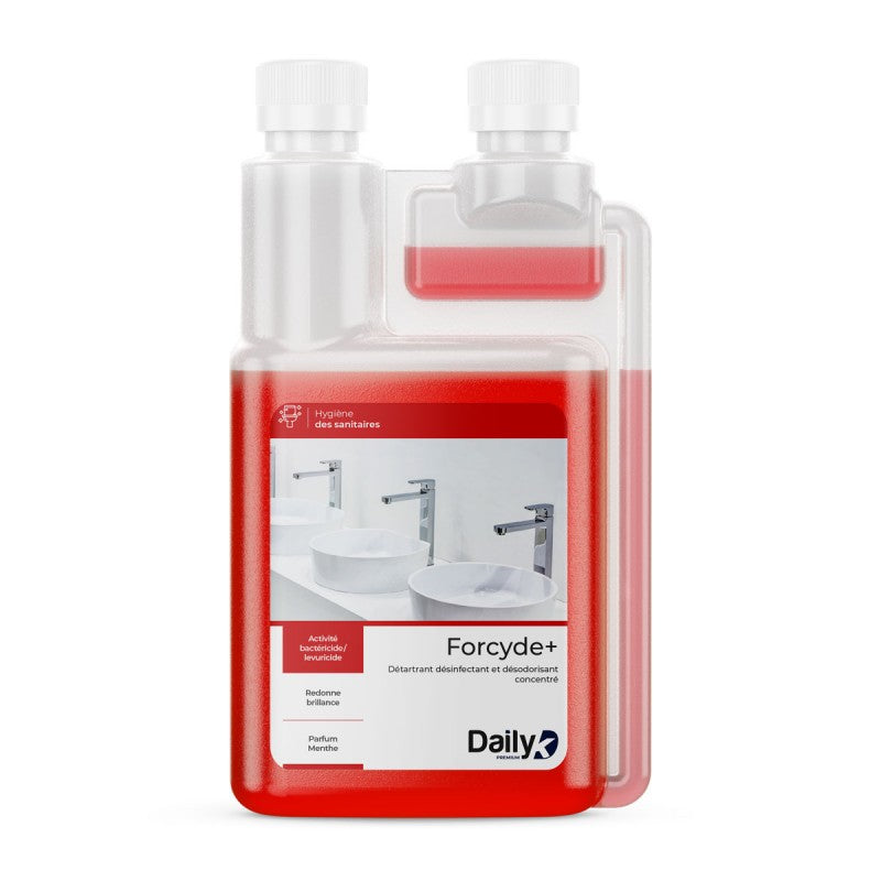Détartrant désinfectant concentré Forcyde+ bidon doseur 1L rouge menthe