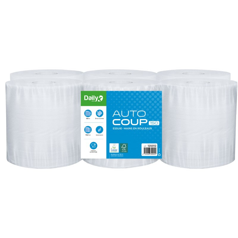 Essuie-mains blanc 150m Ecolabel AUTOCOUP 150 DAILYK GREEN - 6 rlx