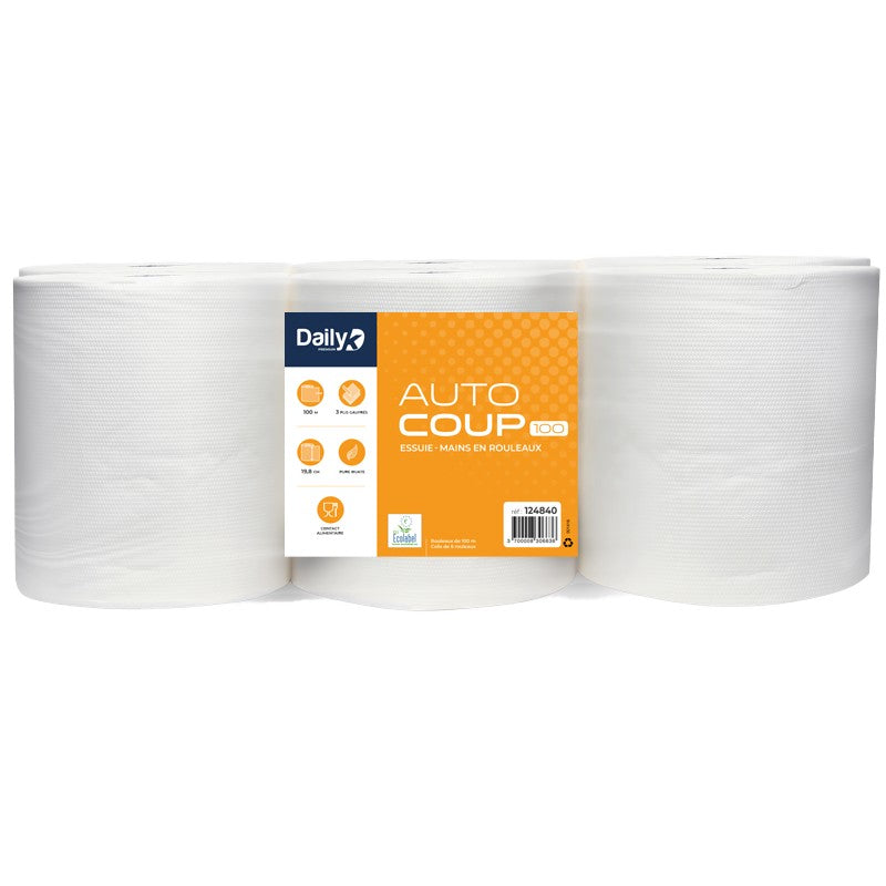Essuie-mains blanc 100m Ecolabel AUTOCOUP 100 DailyK Premium- 6 rlx