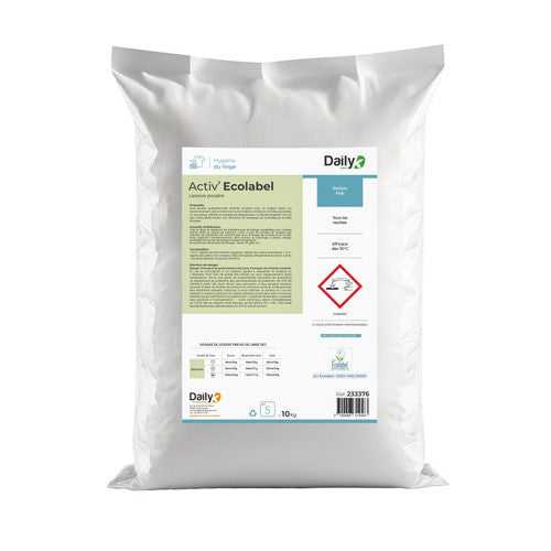 Lessive poudre tous textiles 10kg ACTIV'ECOLABEL DAILYK - sac 10kg