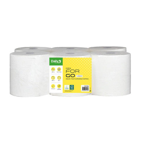 FORGO 450 MINI Essuie-tout 450fts gauf. p.ouate Ecolab. blanc - 6 rlx