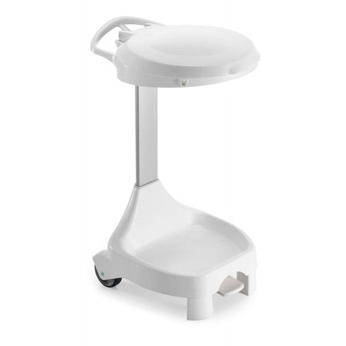 Support sac plastique 120L a pedale sur roues Delta blanc
