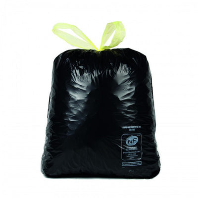 Sac poubelle 50L noir PEBD liens coulissants NF 28µ