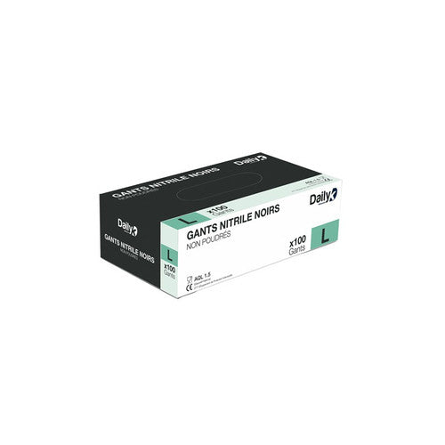 Gants noir nitrile non poudré - Boite de 100