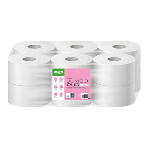 Papier hygiénique Mini Jumbo Pur 170m blanc Ecolabel 12 rouleaux