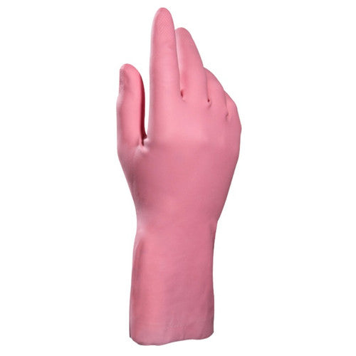 Gant ménage latex 30cm / Floqué coton / Rose- 1 paire
