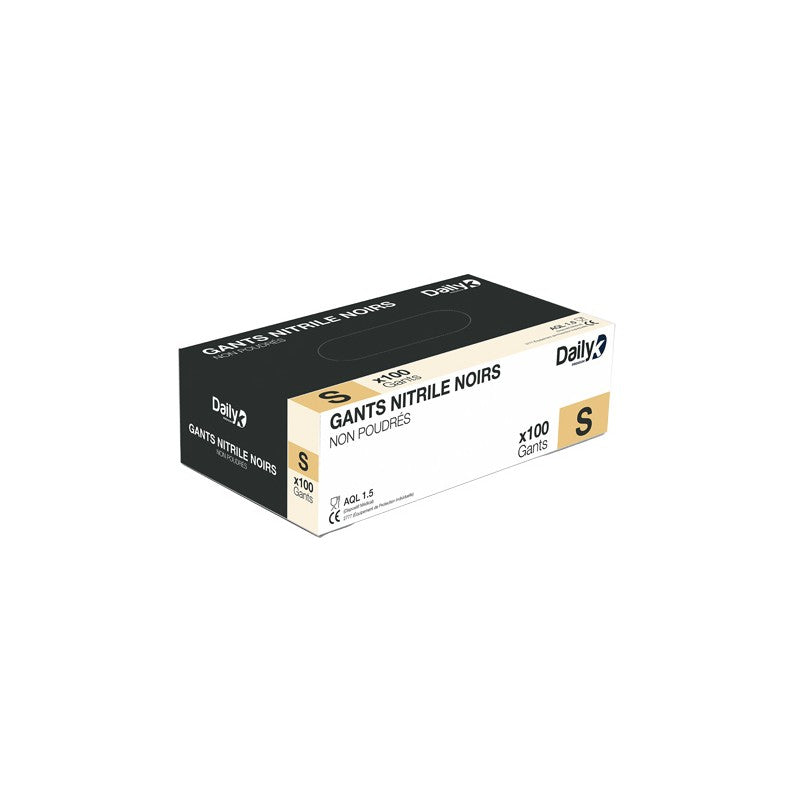 Gant nitrile noir non poudré - Boite de 100