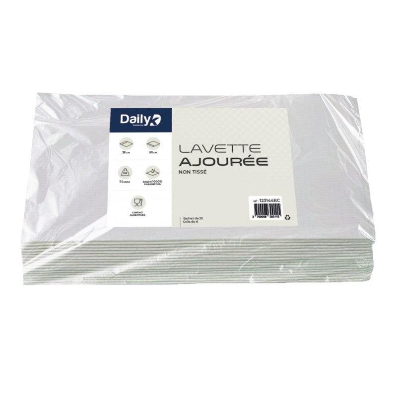 Lavette ajourée non tissée 35x50cm DAILYK PREMIUM - Sachet de 25