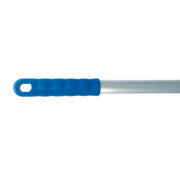 Manche aluminium 140 cm poignée bleue PP vue détail fixation